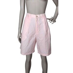 Vintage 80s 90s Pastel Pink Long Preppy Pleated-Front High-Waist Shorts S/M